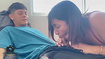 I fuck my sexy stepmom hard while talking to my girlfriend. I pour my milk on her tits