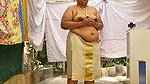 Traditional kerala style dressed Bhabi showing her huge sexy boobs, walking topless