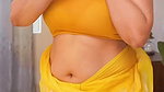 Busty Beauty In Yellow Crop Top & Saree Teases With Deep Cleavage 1