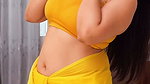 Busty Beauty In Yellow Crop Top & Saree Teases With Deep Cleavage 1
