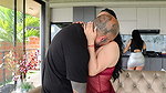 Hot cuckold listens to her husband blow another in the living room