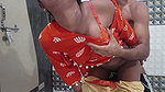 Hot Desi Messy Blowjob & Standing Dogy Style Sex Orange Dress