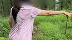 Sexy wife with satranger in forest