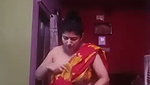 Busty BEngali lady hige tits and navel in red saree