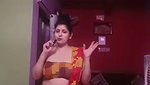 Busty BEngali lady hige tits and navel in red saree