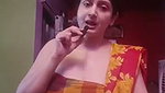 Busty BEngali lady hige tits and navel in red saree
