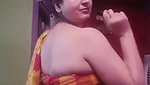 Busty BEngali lady hige tits and navel in red saree