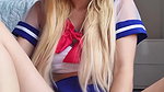 BIg boobs Sailor gives you a good footjob until you shoot a huge load all over her feet