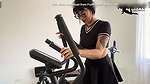 Beautiful tattooed girl masturbates in the gym