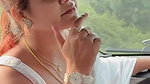 Cute chubby girl huge boobs cleavage expose in white saree 1