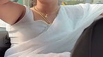 Cute chubby girl huge boobs cleavage expose in white saree 1