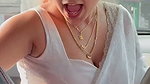 Cute chubby girl huge boobs cleavage expose in white saree 1