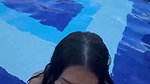 Flirting with a super hot busty Colombian outdoors in the pool