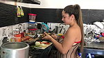 I warm up with the vegetables in the kitchen and end up masturbating with my