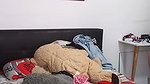 I squat my pussy passionately with giant vibrator