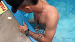 I insert my penis into the pool pipe, my stepsister discovers me and in order not to give me away she wants me to fuck her hard