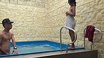 I insert my penis into the pool pipe, my stepsister discovers me and in order not to give me away she wants me to fuck her hard