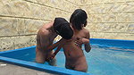 I insert my penis into the pool pipe, my stepsister discovers me and in order not to give me away she wants me to fuck her hard