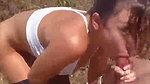Draining her mans cum during hiking trip 1