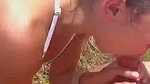 Draining her mans cum during hiking trip 1