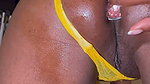 Masked Ebony Impales Herself In Her Chair Oiled Skin, Extreme Dildo, And Real Fluids