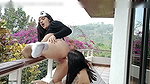 Lesbian stepmother and stepdaughter fuck outdoors on family outing