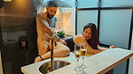 Johnny met a delicious redhead, who he took to his house to have a glass of wine