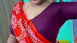 Homely housewife in saree adjusting blouse seducing show 1