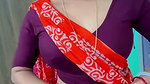 Homely housewife in saree adjusting blouse seducing show 1