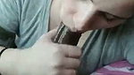 She swallows BBC cum and keeps sucking 1