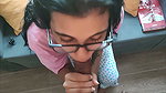 Nerdy girl with glasses agrees to suck her classmate’s cock