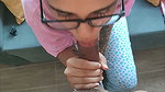 Nerdy girl with glasses agrees to suck her classmate’s cock