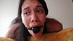 My first hogtied with duct tape and ball gag