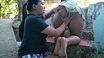 Since my husband left for work, he called my neighbor to give us some affection outdoors
