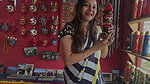 Desi girl open wide navel in white strip saree