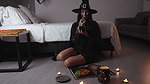 Sexy witch kicks a man out to fuck on halloween night