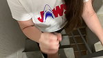 Sexy girl from building sucks my dick in public stairs