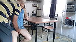 Rent collector arrives looking to get cum with a good doggy style blowjob, she gets it