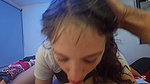 Redhead girl passionately deepthroats a strange guy and swallows his cum