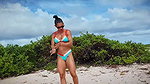 Push ups and chest flex on the beach