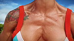 Push ups and chest flex on the beach