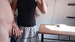 Perverted stepdad watches my short skirt fucks me on the table and makes me suck until I get milk
