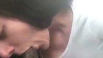 White GF sucking bbc in car
