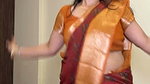 Punjabi curvy lady big deep navel in orange maroon saree  1