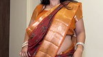 Punjabi curvy lady big deep navel in orange maroon saree  1
