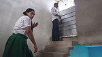 18 years old virgin school girl romance and boobs press with her boyfriend in school balcony