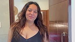 chubby cute lady hige round tits and cleavage in black tight costume 1