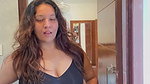 chubby cute lady hige round tits and cleavage in black tight costume 1