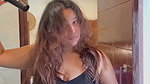 chubby cute lady hige round tits and cleavage in black tight costume 1