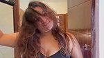 chubby cute lady hige round tits and cleavage in black tight costume 1
